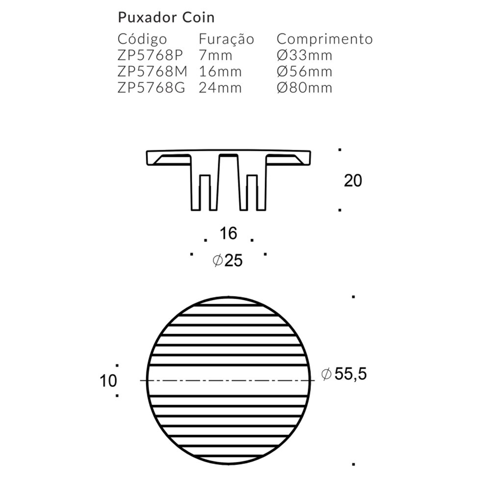 Puxador Ponto Coin P Cromado ZP5768 - Zen Design Único