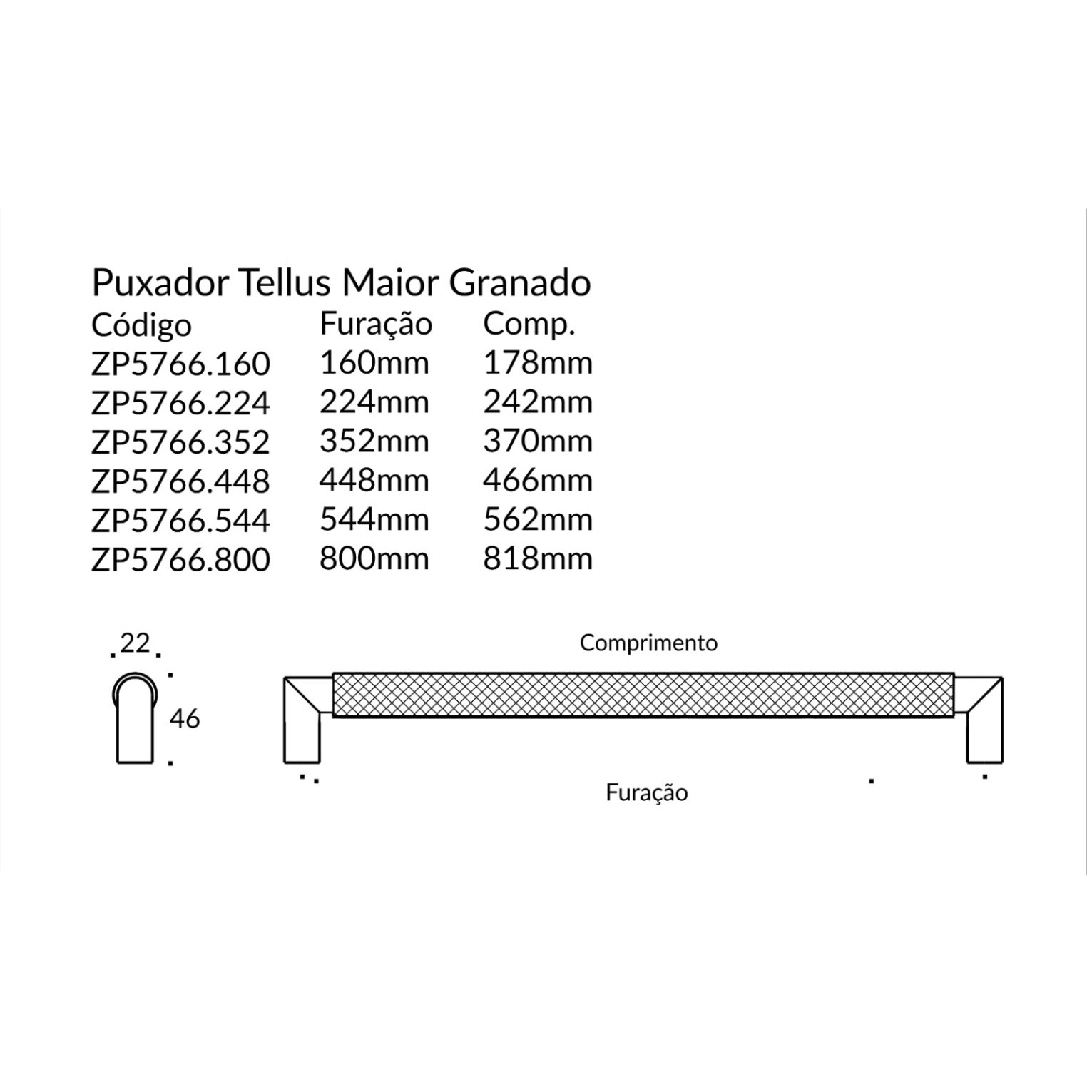 Puxador Alça Tellus Maior Granado 160mm Dourado Matte ZP5765.160