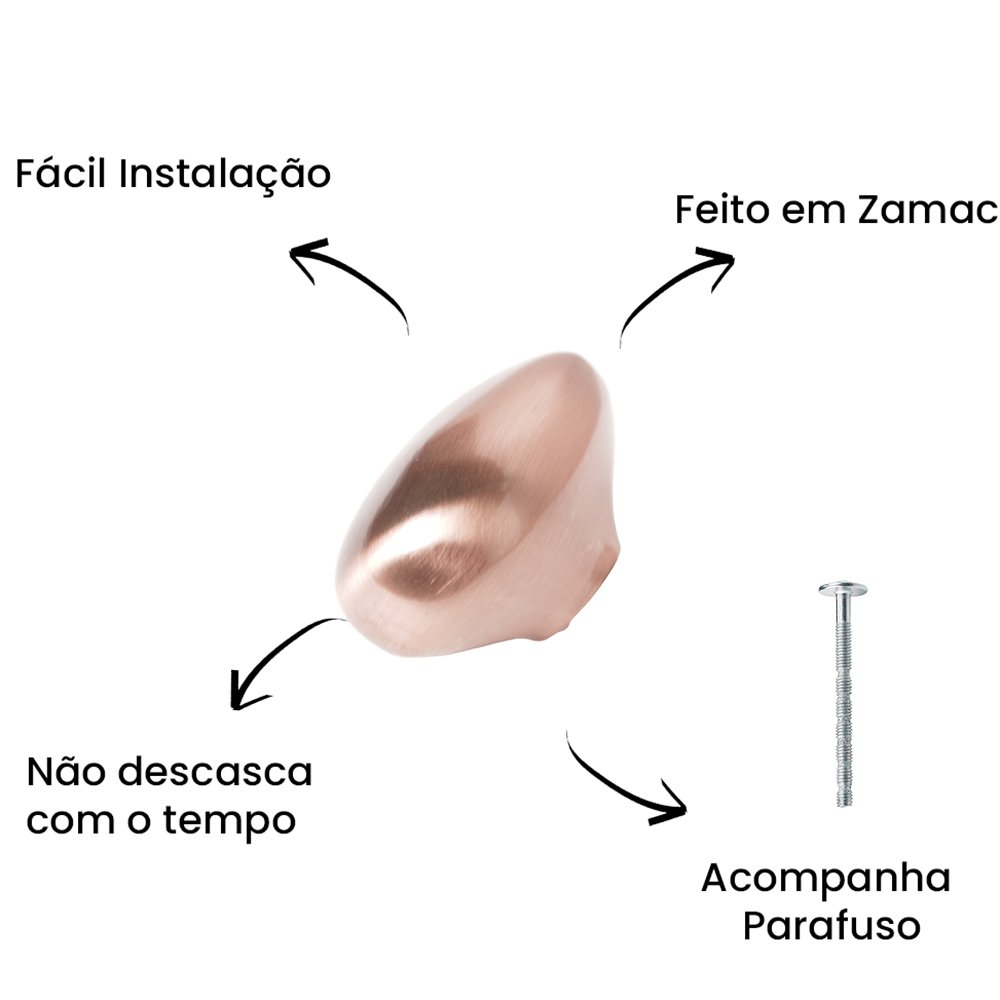 Puxador Ponto Seixo P Rose Escovado ZP5761 - Zen Design Único