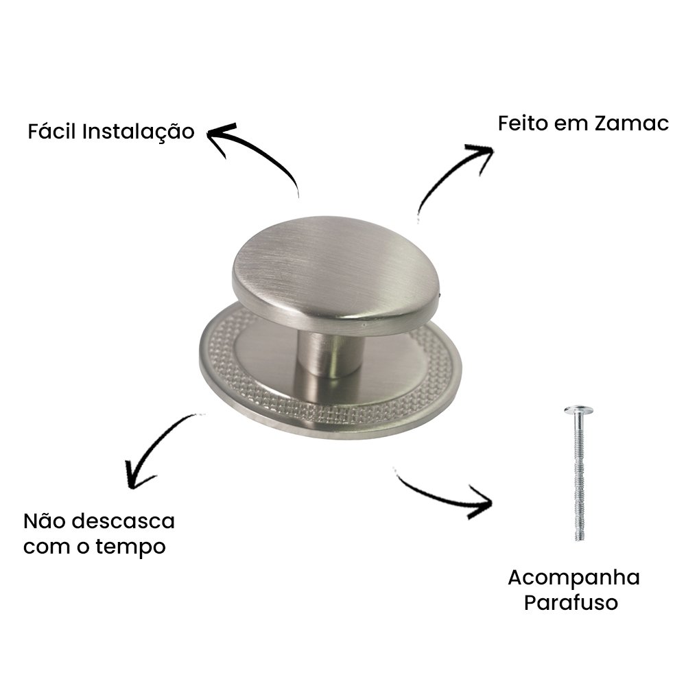 Puxador Ponto Beetle Com Base Granada Níquel Escovado ZP5402 - Zen