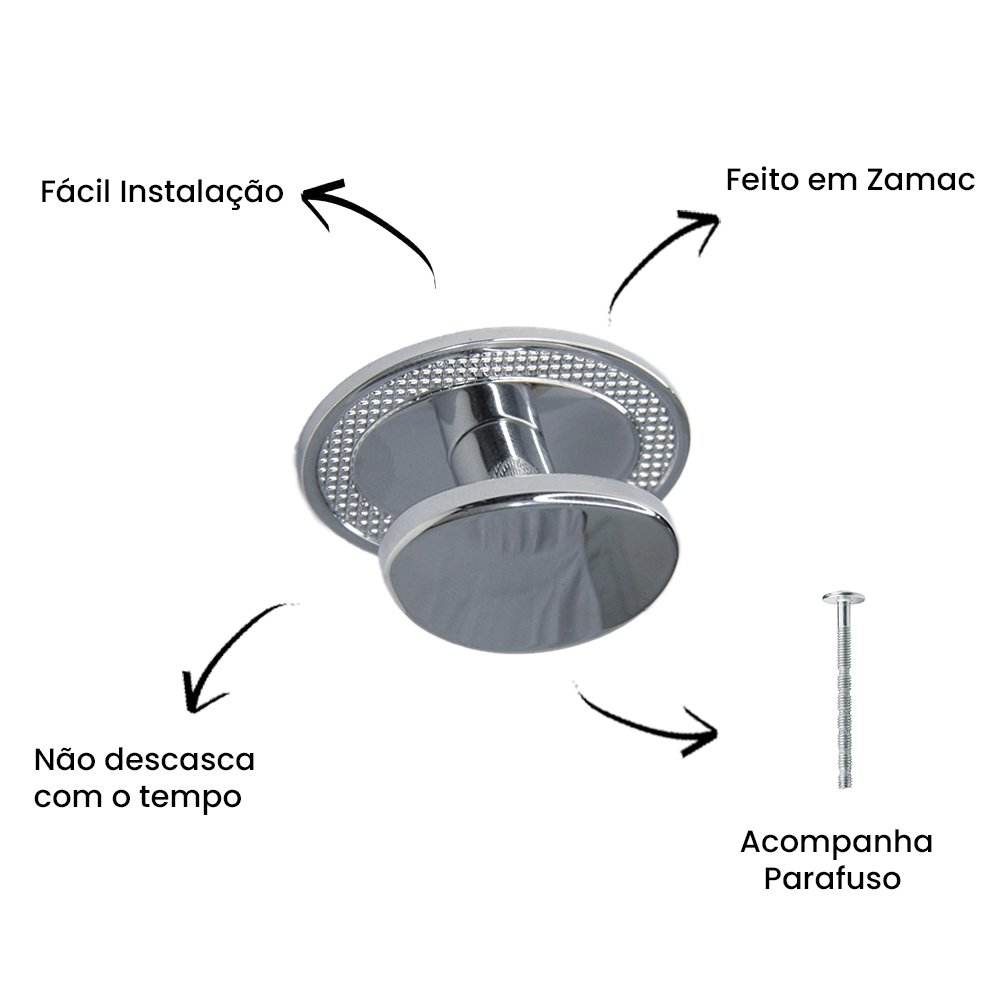 Puxador Ponto Beetle Com Base Granada Cromo ZP5402 - Zen Design Ponto