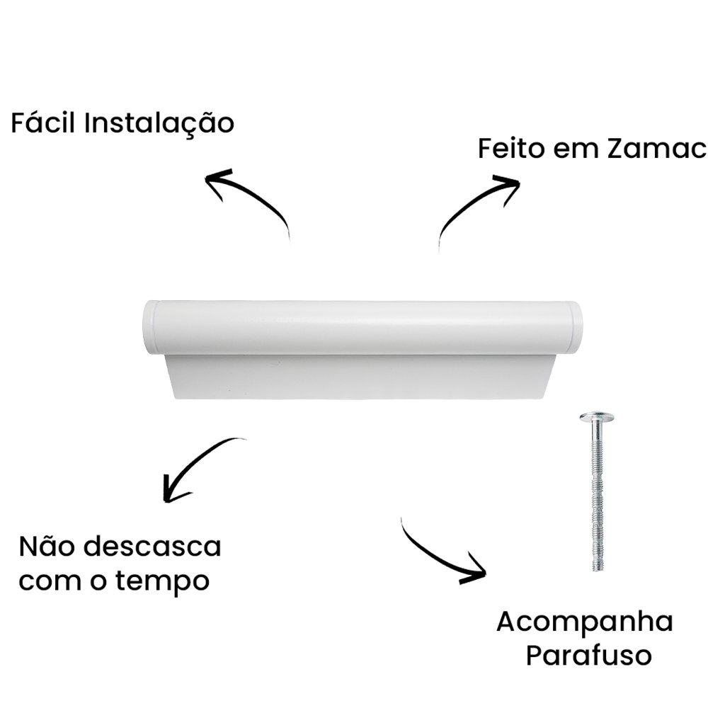 Puxador Alça Sorento Liso 96MM Branco ZP5450.096 - Zen Design 96MM