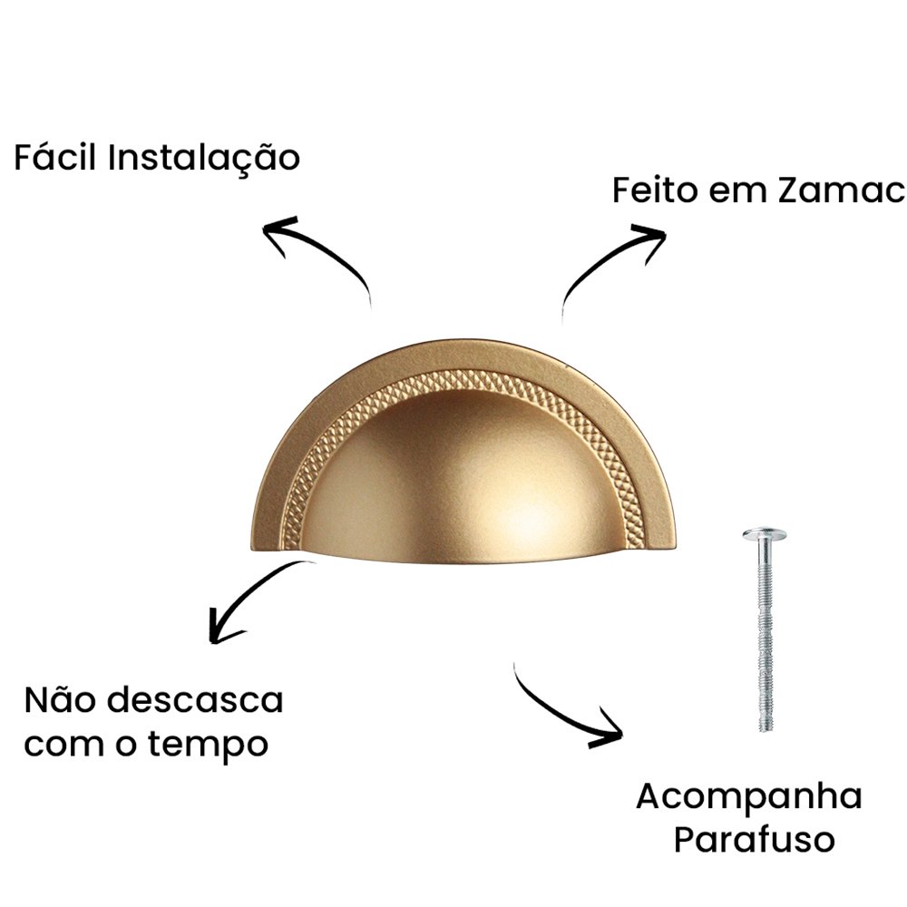 Puxador Concha Shell 64mm Dourado Matte ZP4318 - Zen Design 64MM