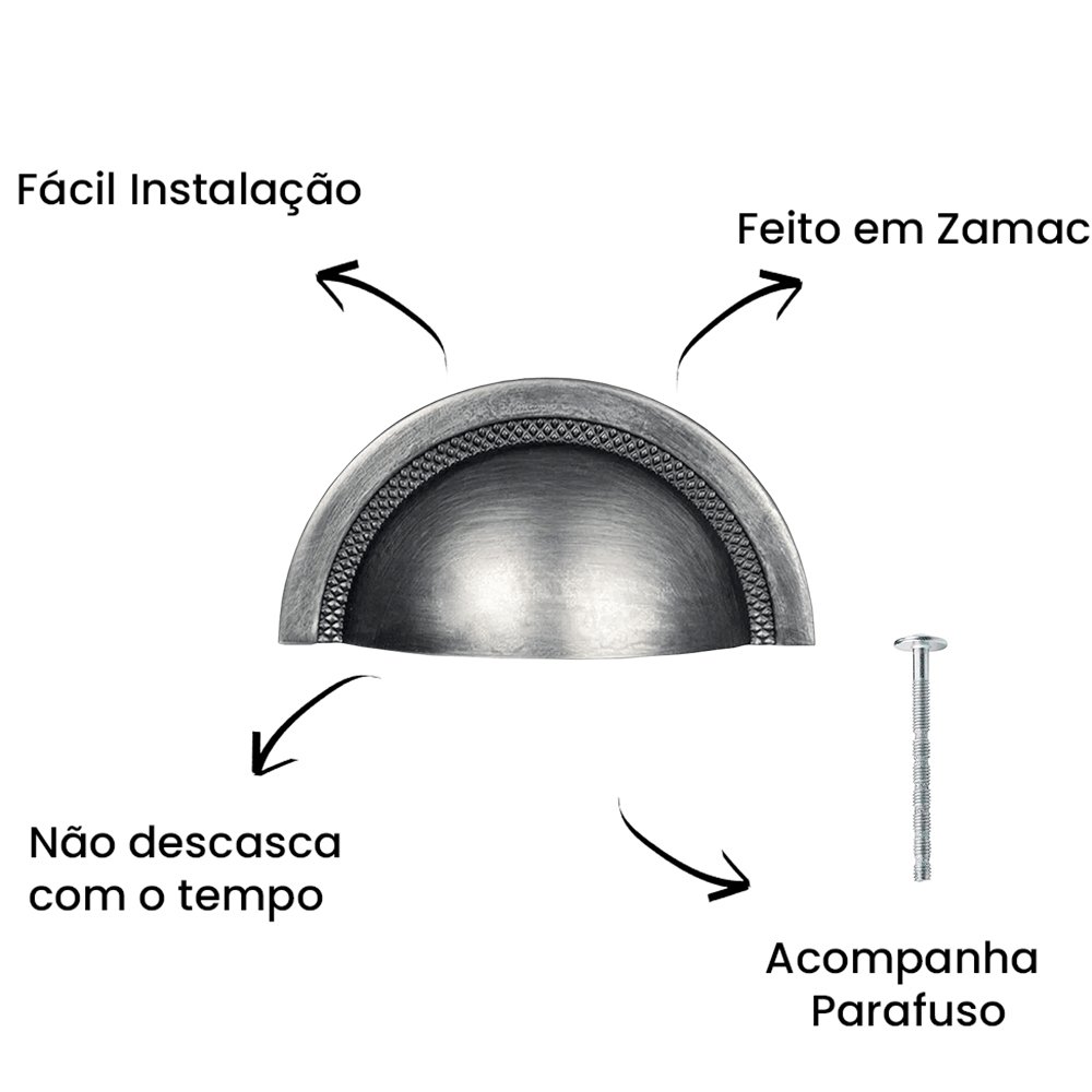 Puxador Concha Shell 64mm Níquel Velho ZP4318 - Zen Design 64MM