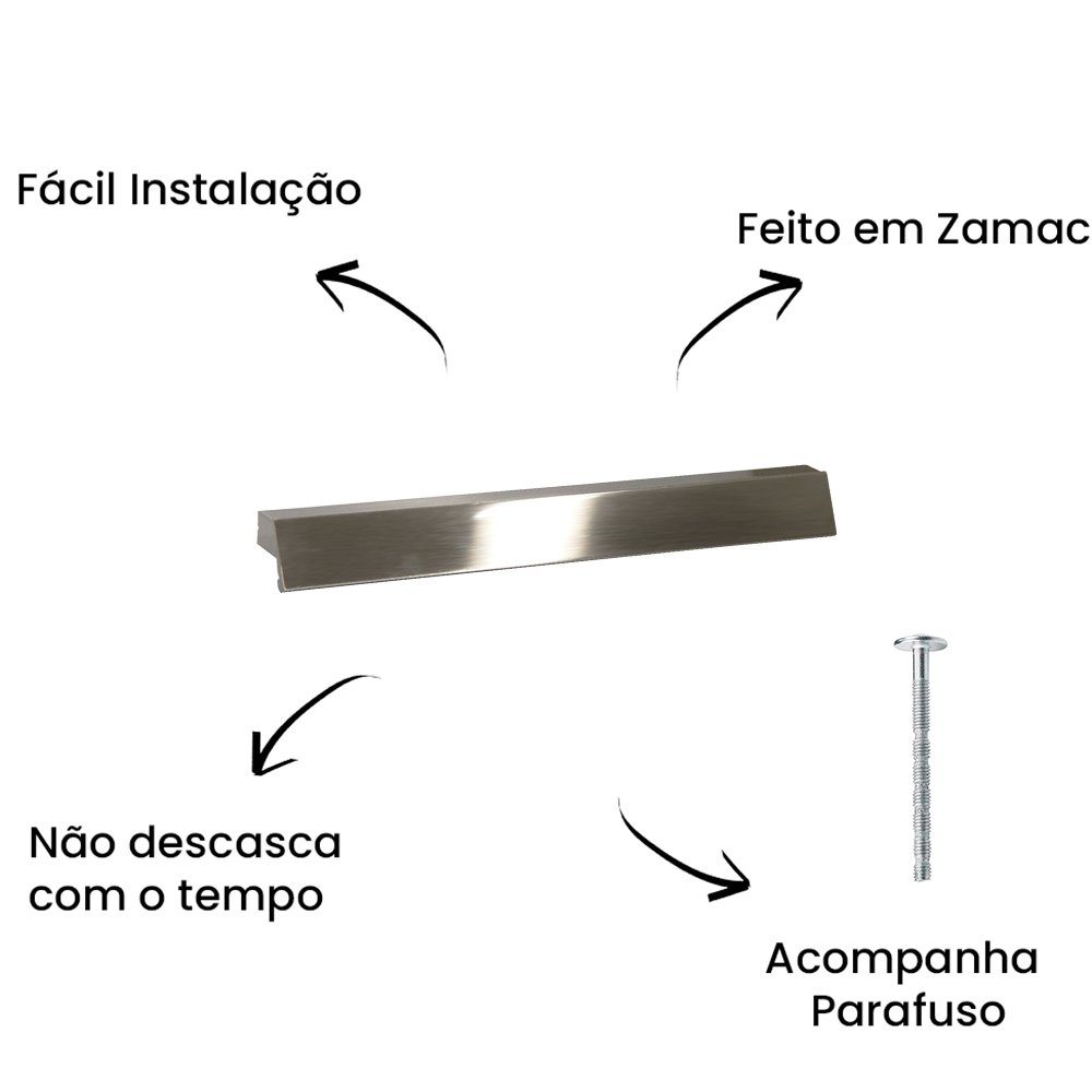 Puxador Alça Ken 128mm Níquel Escovado ZP0475 - Zen Design 128MM