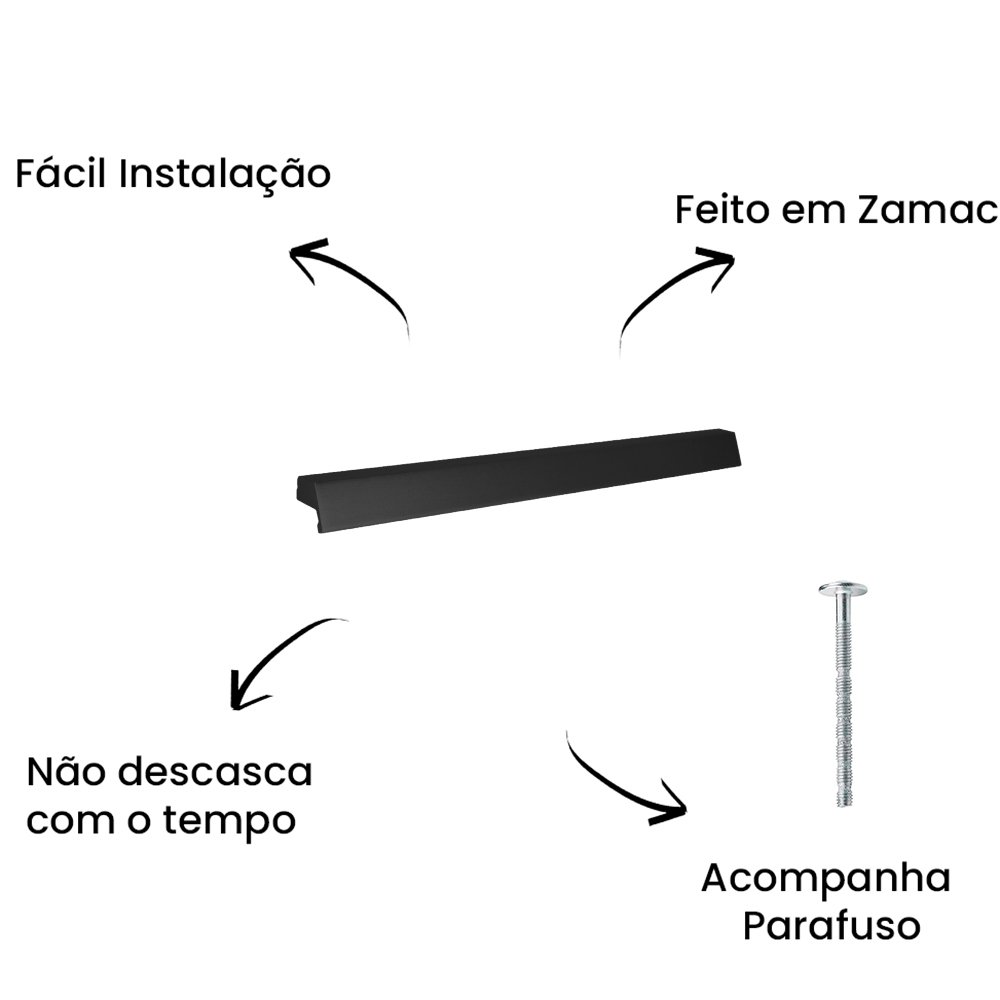 Puxador Alça Ken 192mm Preto ZP0178 - Zen Design 192MM