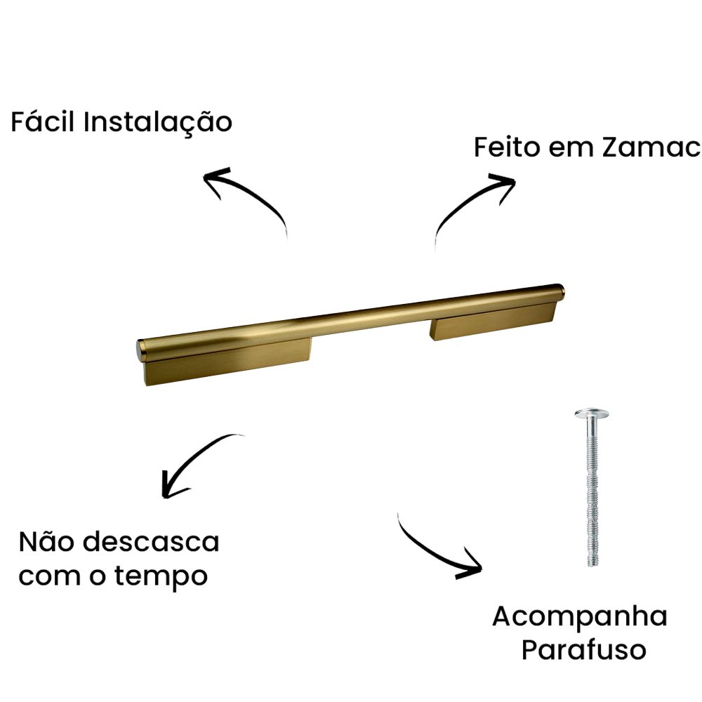 Puxador Alça Sorento Liso 224MM Gold Escovado ZP5450.224 - Zen
