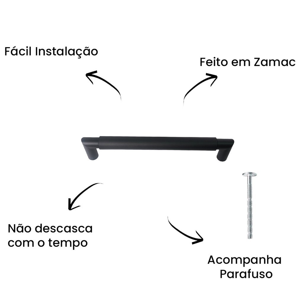 Puxador Alça Tellus 160mm Preto ZP5763.160 - Zen Design 160MM