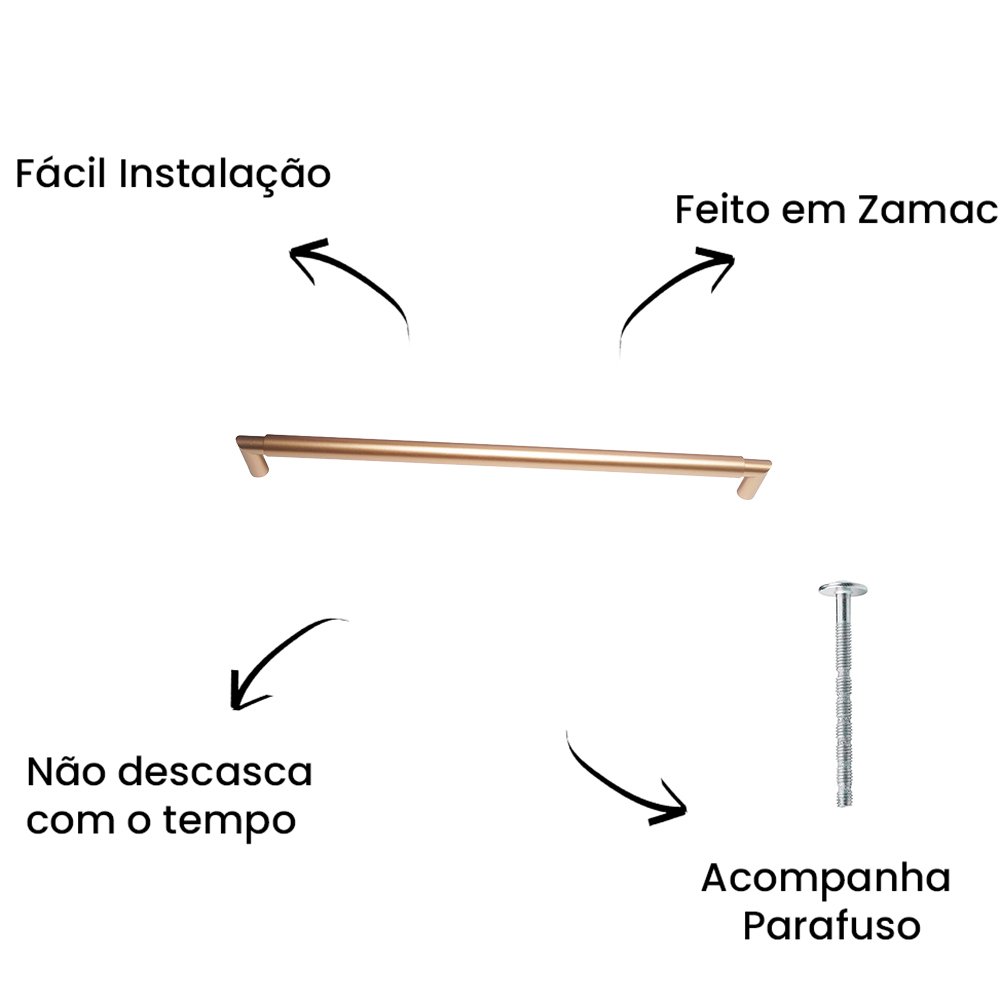 Puxador Alça Tellus Liso 448MM Dourado Matte ZP5763.448 - Zen