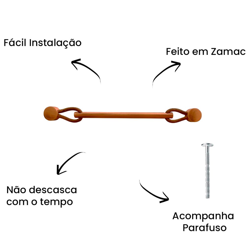 Puxador Alça Oriente 224mm Couro Marrom Vecchio Cobre ZP1800 - Zen