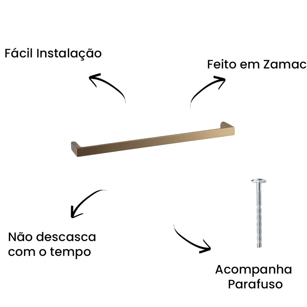 Puxador Alça Oeiras 256mm Dourado - Torralba 256MM