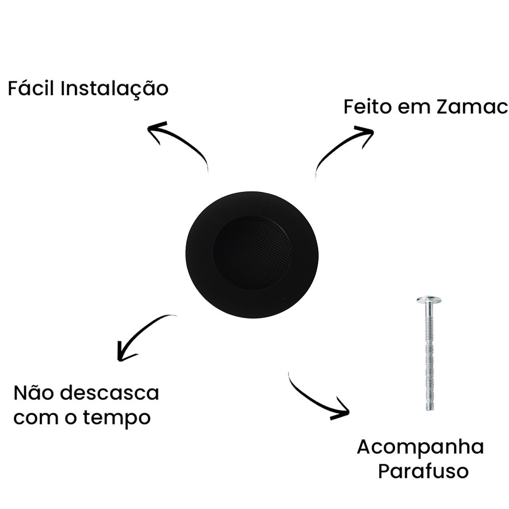 Puxador Embutir New Tondo ZP5406 Preto - Zen Design Único