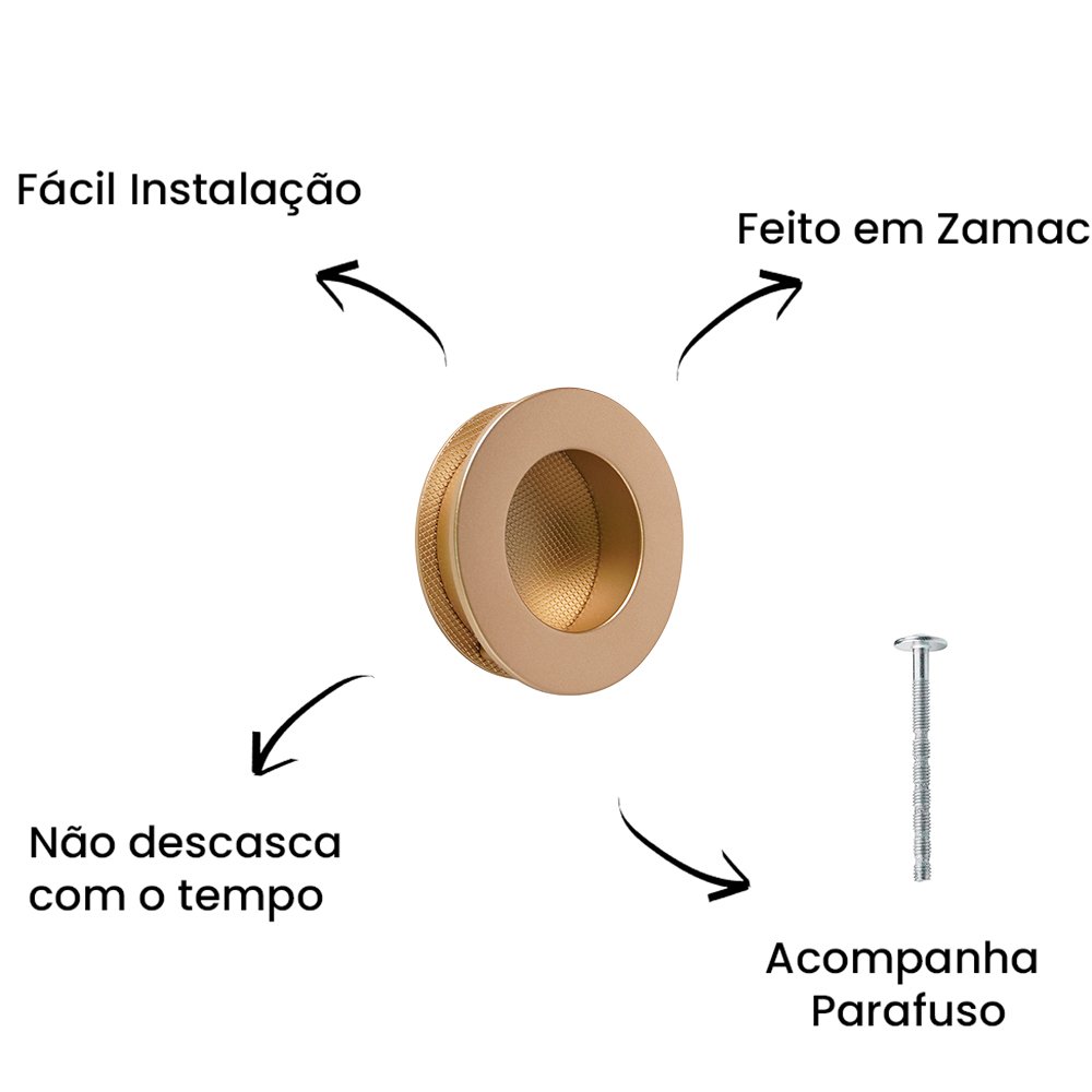 Puxador Embutir New Tondo Dourado Matte ZP5406 - Zen Design Único