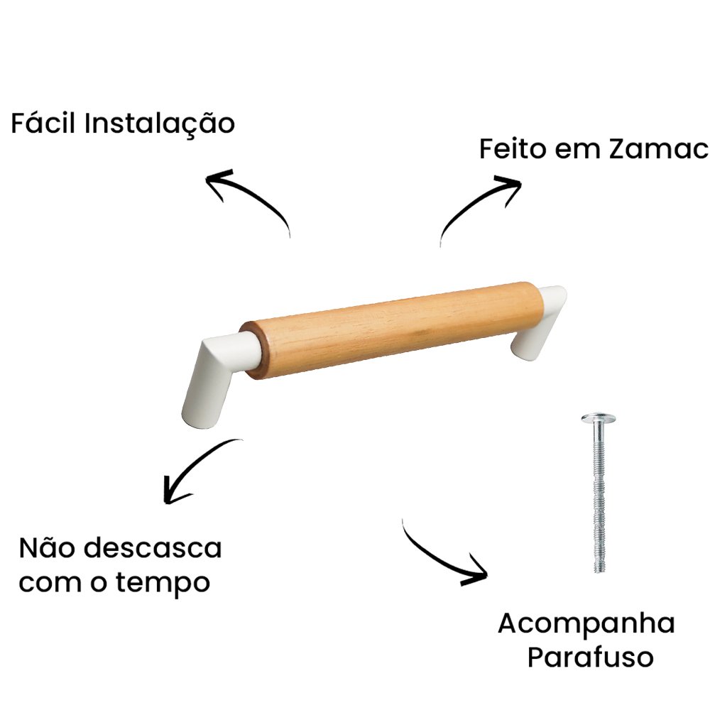 Puxador Alça Tellus Wood 160mm Branco ZP5763.160 - Zen Design 160MM