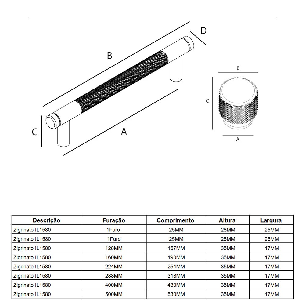 Puxador Alça Zigrinato IL1580 400mm Dourado Matte - Italyline 400MM