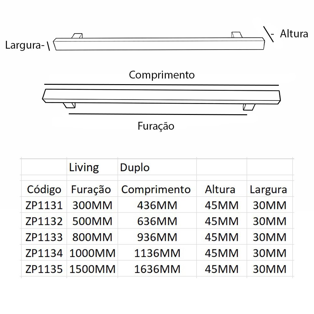 Puxador Duplo Para Portas Living 500mm Dourado Matte ZP1132 - Zen